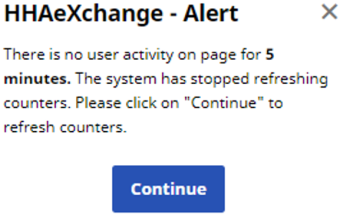 The Alert window displays a text alert to users that user activity has been absent for 5 minutes on the system.